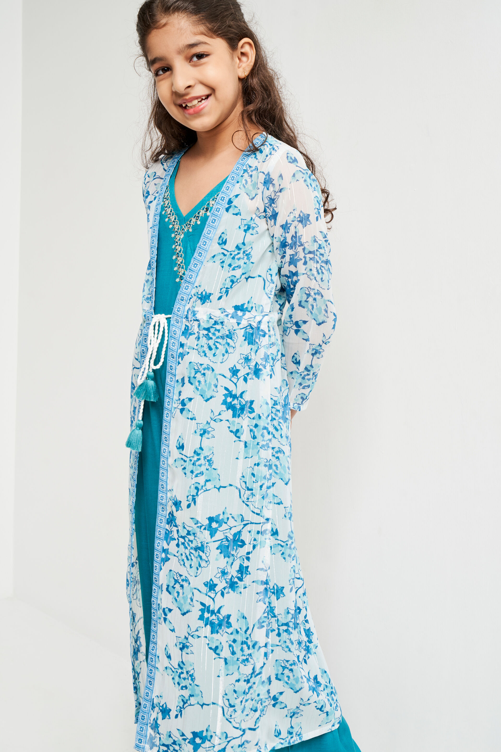Blue Floral Flared Suit, Blue, image 4